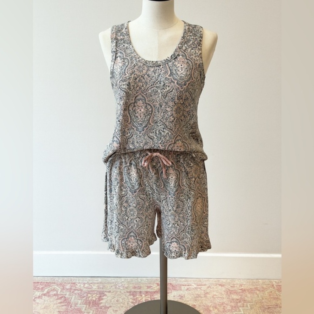 Ink & Ivy Large Women's Super Soft Sleepwear Set - Gray and Pink Tank & Shorts